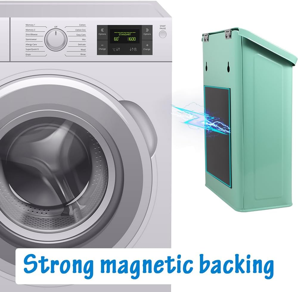 Picowe Magnetic Laundry Storage, Large Metal Lint Holder Bin with Lid for Laundry Room, Space-Saving Trash Container Hanging on Dryer, Washer or Wall Mount Trash Bin (Green)