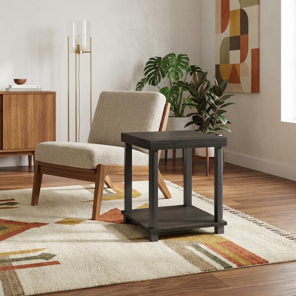 Furnifact Espresso, End Side Table, Wood Construction, Open Shelf, Durable Home Design, Warm Stylish Finish, Quality Build for Home