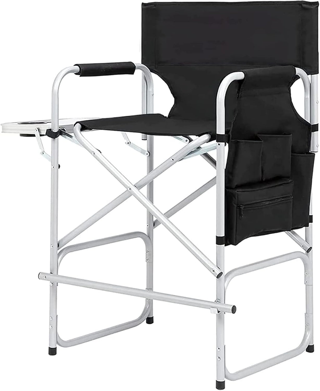 Tall Directors Chair, 41'' Portable Makeup Artist Chair with Side Table, Tall Folding Chair for Camping, Home Patio, Golf Course, Cup Holder and Storage Bag, Weight Capacity 400LBS