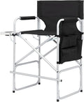 Tall Directors Chair, 41'' Portable Makeup Artist Chair with Side Table, Tall Folding Chair for Camping, Home Patio, Golf Course, Cup Holder and Storage Bag, Weight Capacity 400LBS