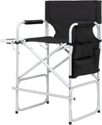 Tall Directors Chair, 41'' Portable Makeup Artist Chair with Side Table, Tall Folding Chair for Camping, Home Patio, Golf Course, Cup Holder and Storage Bag, Weight Capacity 400LBS