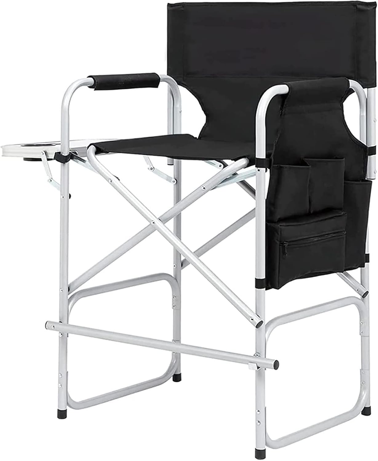 Tall Directors Chair, 41'' Portable Makeup Artist Chair with Side Table, Tall Folding Chair for Camping, Home Patio, Golf Course, Cup Holder and Storage Bag, Weight Capacity 400LBS