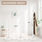 Hupmad Wooden Tree Coat Rack Stand,Sturdy Freestanding Coat Rack with 8 Hooks,3 Adjustable Height for Child Adult,Wood Coat Stand Tree Fits Entryway Bedroom Office for Bags,Hats, 2 Pack