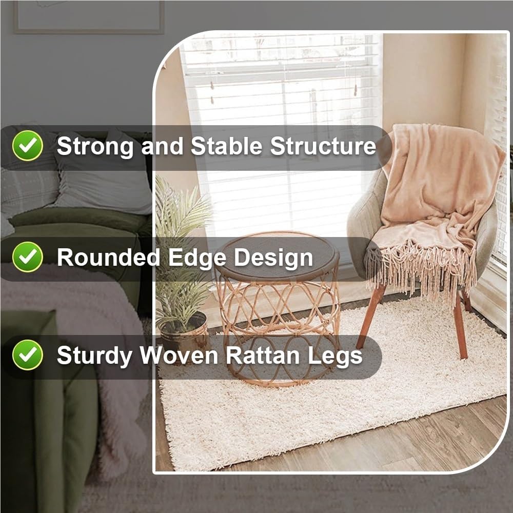 Natural Thick Rattan Coffee Table, Hand-Woven Living Room Furniture, Sturdy Side Table with Rounded Edge, Round Center Table for Living Room, Bedroom, Balcony(Brown,Large)
