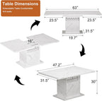 Extendable Dining Table for 4-6, 47-63 Inch Faux Marble Extendable Dining Room Table, Modern Expandable Rectangle Kitchen Dining Table with Storage for Kitchen Living Room