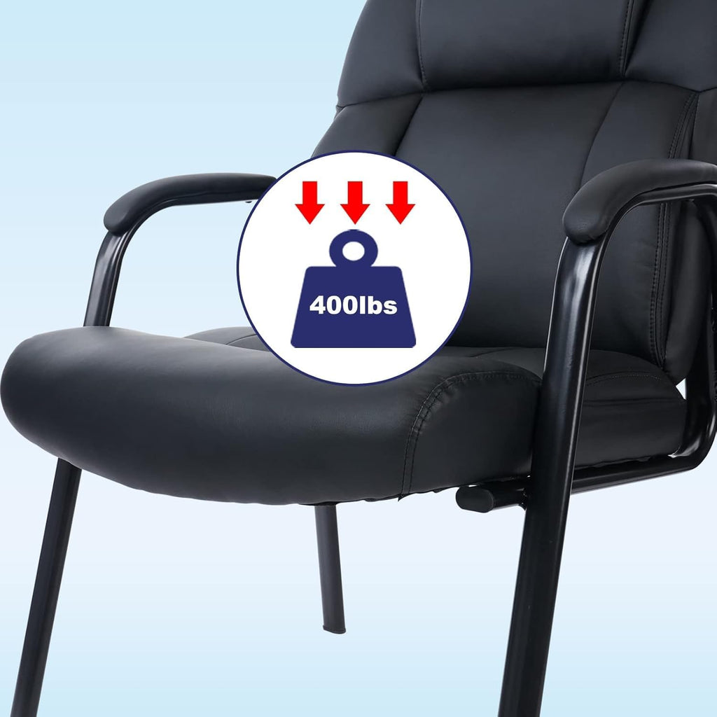 CLATINA Big Tall 500 LBS Wide Guest Chair Heavy Duty, Leather Side Reception Chairs with Padded Armrest No Wheels, Executive Office Desk Chair for Meeting Conference Waiting Room Home, Black 6 Pack