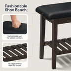 HOOBRO Dining Bench, Bamboo Dining Room Bench, 2-Tier Entryway Bench with PU Leather Upholstered Seat, Kitchen Bench for Living Room, Hallway, Entryway, Bedroom, Kitchen, Brown and Black CB70HX01