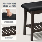 HOOBRO Dining Bench, Bamboo Dining Room Bench, 2-Tier Entryway Bench with PU Leather Upholstered Seat, Kitchen Bench for Living Room, Hallway, Entryway, Bedroom, Kitchen, Brown and Black CB70HX01
