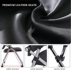 Folding Ergonomic Office Chair with Wheels and Padded Leather Seat