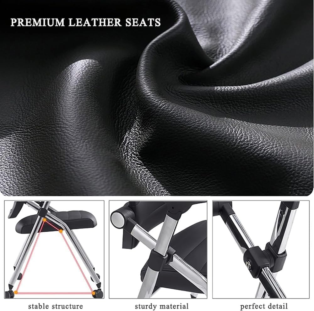 Folding Ergonomic Office Chair with Wheels and Padded Leather Seat