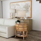 Beaumont Lane Oval 2-Drawer Side Table, Antique Beige Finish, Poplar Hardwood and Cherry Veneer, 24" W x 18" D x 26" H, Transitional Style Bedside or Chairside Table with Lower Shelf for Storage