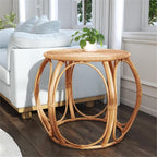 Beaumont Lane Round Woven Rattan End Table, Natural Finish, 28" W x 28" D x 24" H, Durable Rattan Construction, Open Weave Design, Eco-Friendly Living Room, Family Room or Sunroom Side Table