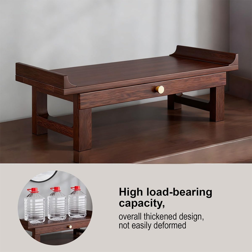 Personal Prayer Shrine Desk, Chinese Style Floor Shrine Stand with Retractable Pull Plate, Wood Meditation Altar Table for Bedroom, Office(15.7 * 9.8 * 6.3in)