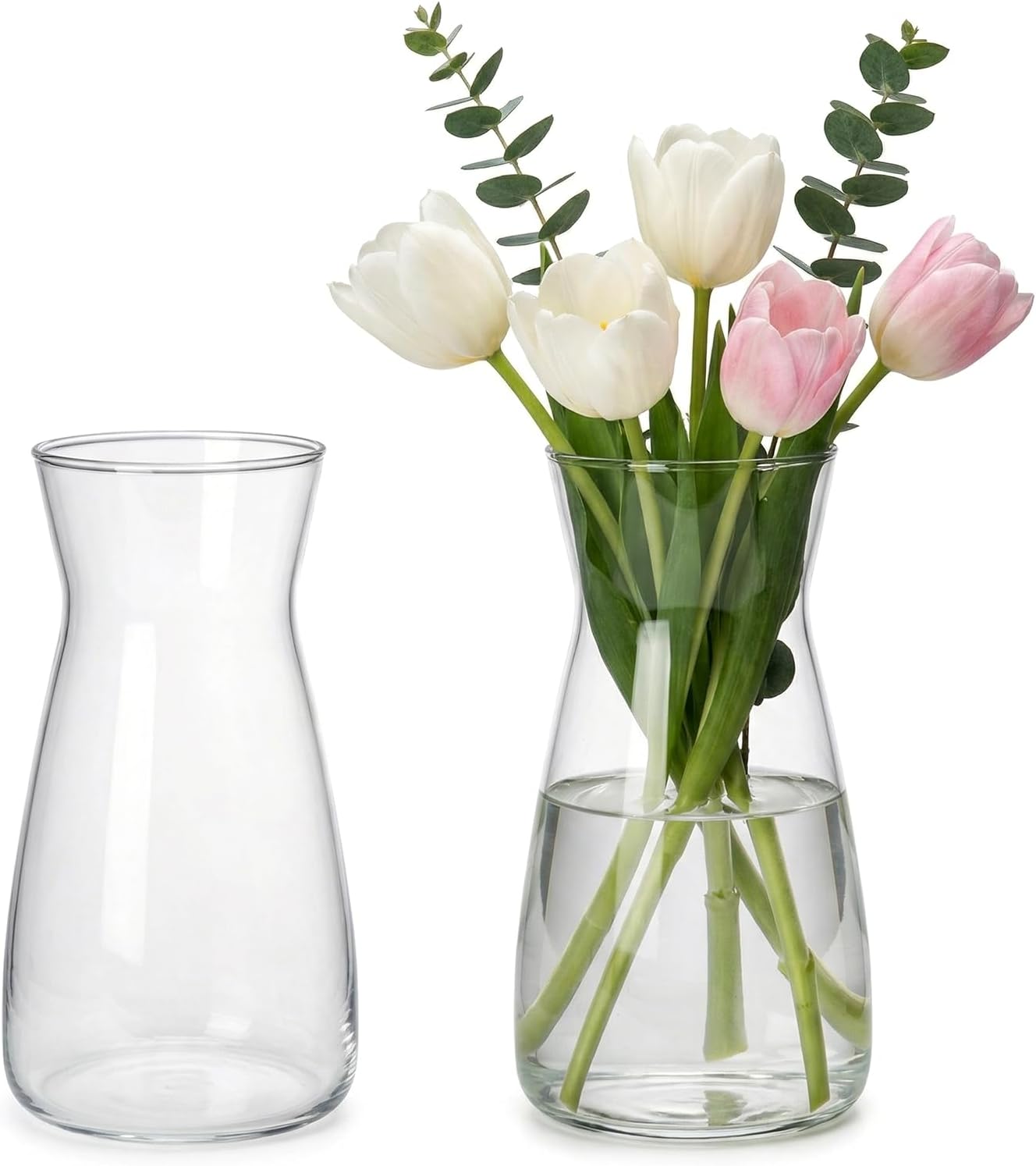 8 inch Flower Vase,Set of 2 Glass Vases for Flowers,Clear Glass Flower Vase for Centerpieces Table,Flower Bouquet Decoration,Wedding Decor Gift,Birthday,Living Room,Dining Table