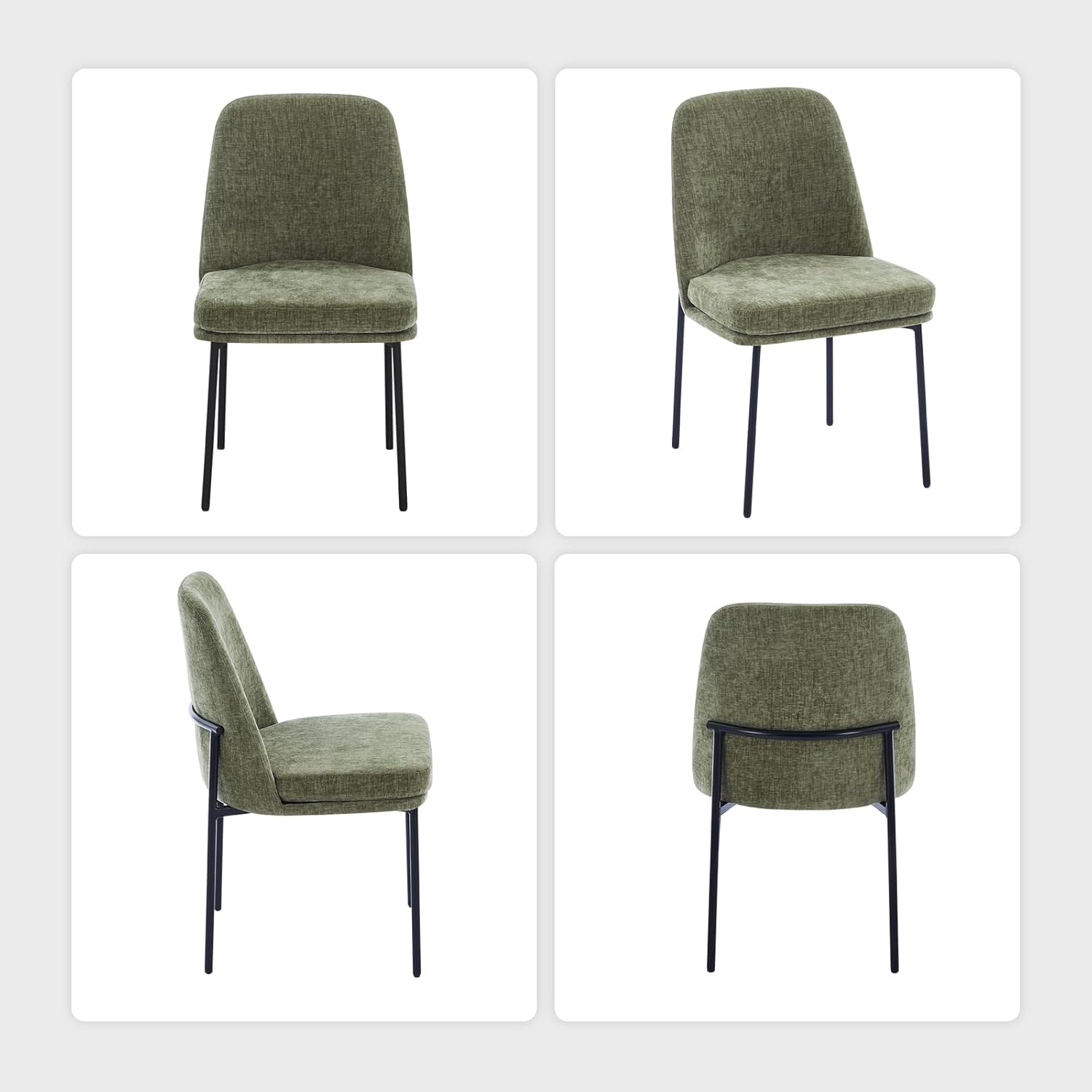 COLAMY Dining Chairs Set of 4, Modern Dining Chairs, Fabric Upholstered Dining Chairs, Kitchen Chairs with Curved Back and Metal Legs for Dining Room Kitchen Restaurant, Green