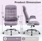 High Back Velvet Office Chair Purple, Comfy Home Executive Desk Chairs with Flip-Up Arms, Fabric Ergonomic Chairs with Lumbar Support, Stylish Computer Swivel Chair with Wheels for Women