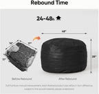 Bean Bag Chair 4Ft, Memory Foam Filled, Removable Velvet Cover, Giant Bean Bag Chairs for Adults and Teens, Round Sofa Chair for Dorm Room, Bedroom and Gaming Room, Black