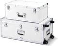 VEVOR Storage Trunk, Set of 2, Wooden Suitcase Storage Boxes with Padlocks, Large Trunk Includes Casters and 3 Metal Handles, Decorative Store Chest with Lids for Travel, Apartment, Dorm, White