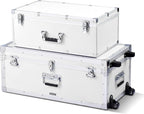 VEVOR Storage Trunk, Set of 2, Wooden Suitcase Storage Boxes with Padlocks, Large Trunk Includes Casters and 3 Metal Handles, Decorative Store Chest with Lids for Travel, Apartment, Dorm, White