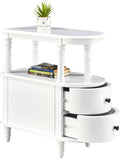 Narrow End Side Table with 2 Storage Drawers and Open Shelf, Retro Vintage Slim Sofa Beside Table, Solid Wood 11.4"W Telephone Table for Living Room, Small Corner, No-Tools Assembly White BG-A508-WT