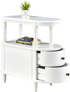 Narrow End Side Table with 2 Storage Drawers and Open Shelf, Retro Vintage Slim Sofa Beside Table, Solid Wood 11.4"W Telephone Table for Living Room, Small Corner, No-Tools Assembly White BG-A508-WT