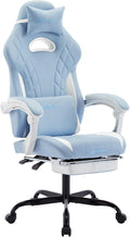 Gaming Chair with Footrest and Massage Lumbar Support, Ergonomic Computer Gamer Chair, Office Video Game Chairs (Cyan White)