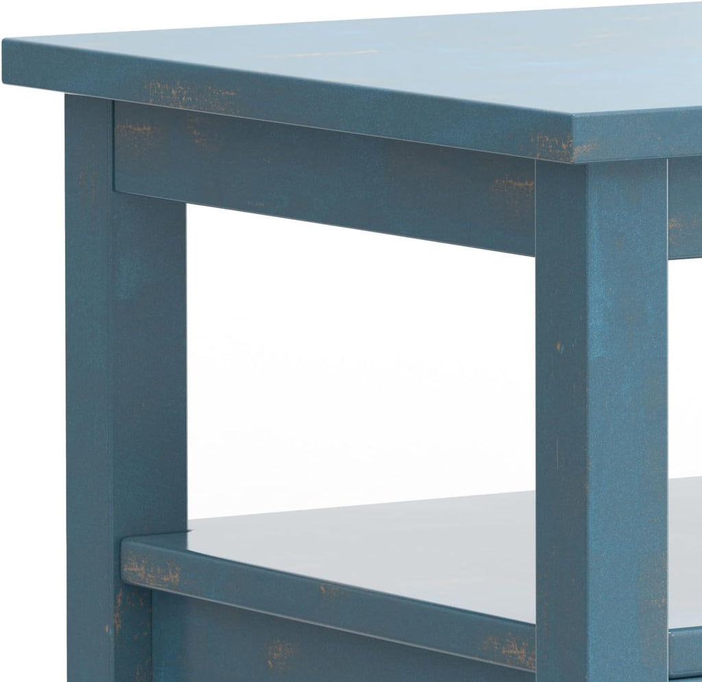 SIMPLIHOME Warm Shaker End Table - 20" Wide x 20" High Solid Wood Square Accent Table in Distressed Coastal Blue, Transitional Side Table for Living Room with Drawer, Open Shelf and Tapered Legs