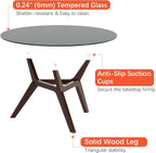 Glass Coffee Table - Round Coffee Table with Clear Tempered Glass Top, Modern Low Minimalist Center Table, Sturdy Solid Wood Coffee Table for Living Room Home Office, Walnut