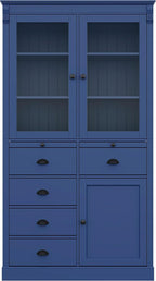 Vintage 72''H Kitchen Pantry,Widen Display Storage Pantry with Glass Doors, Coffee Bar with Serving Trays and Shelves,for Dining Living Room (Blue-VK)