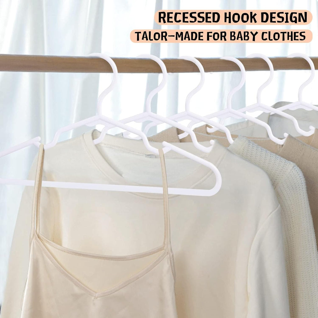 50 Pack White Kids Hangers 11.6 Inch - Baby Clothes Hangers for Toddler & Child, Durable Plastic Children's Hangers for Closet, Pants, Coats, Skirts (Non-Slip, Space-Saving)