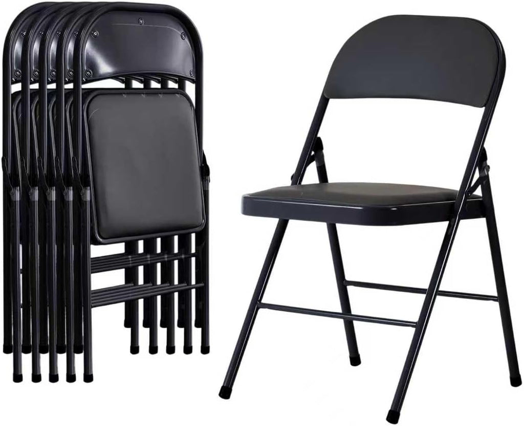 Folding Chairs 6 Pack Black with Padded Seats, 350-LBS Heavy Duty Metal Frame, Portable Design for Home Use, Party Events Outside, No Assembly Required