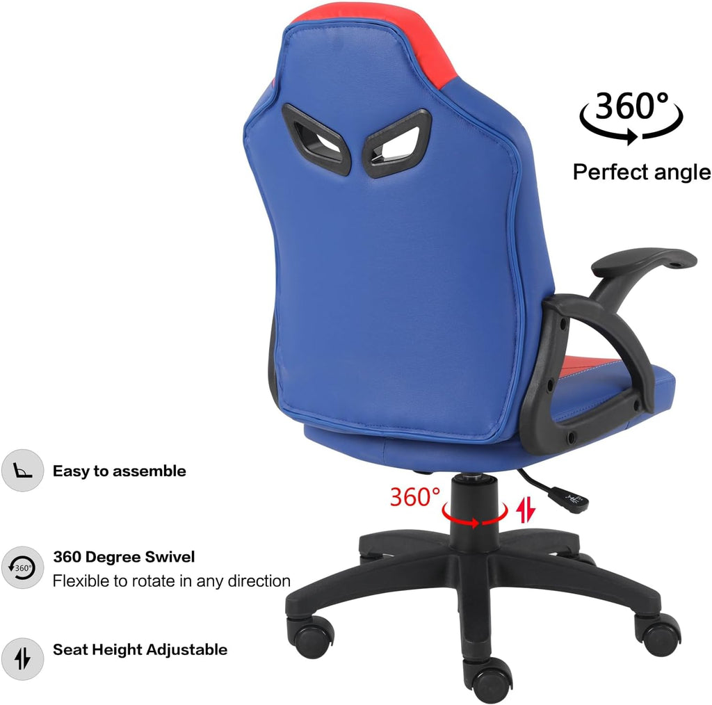 Modern-Depo Gaming Chair for Teenagers Juniors, High Back Ergonomic Swivel Racing Computer Chair, Height Adjustable Students Computer Chair, Blue