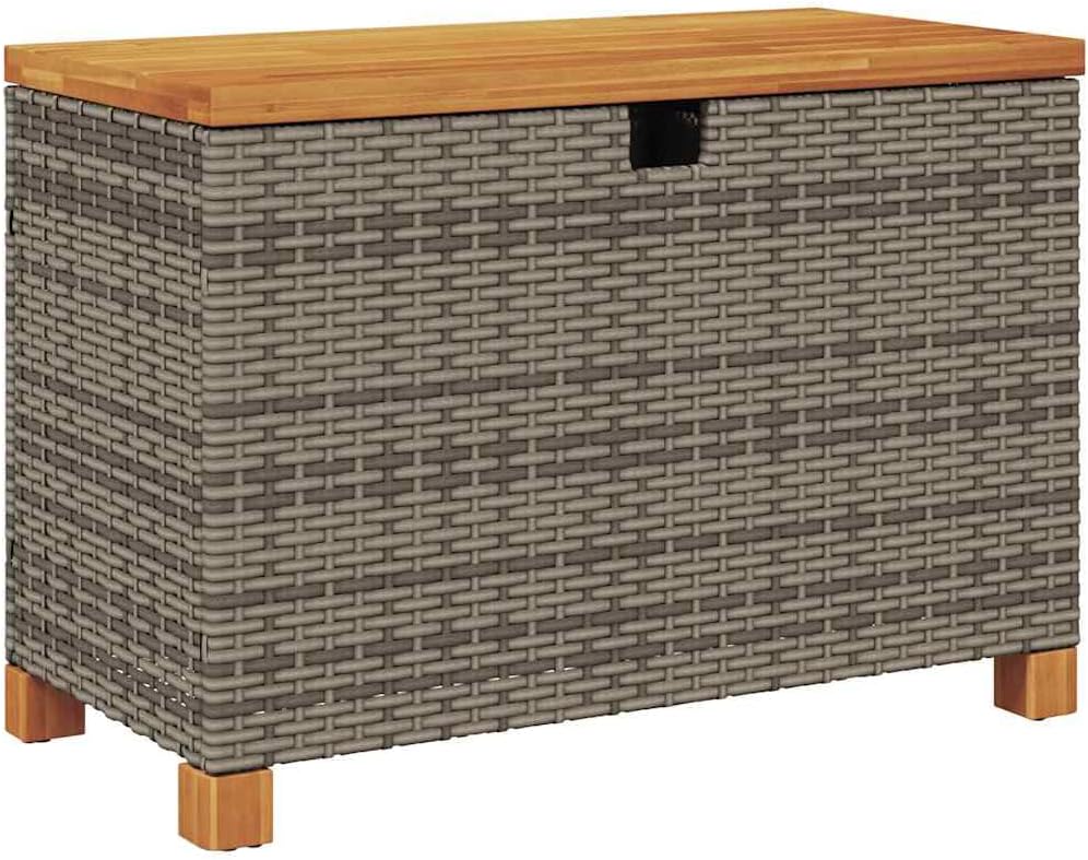 Patio Storage Box Gray 31.5x15.7x18.9 Inches Poly Rattan Acacia Wood Garden Bench Seat with Waterproof Bag
