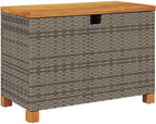 Patio Storage Box Gray 31.5x15.7x18.9 Inches Poly Rattan Acacia Wood Garden Bench Seat with Waterproof Bag