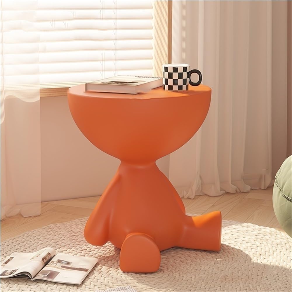Round End Table with Storage, Cute Sofa Side Table, Versatile Nightstand, Modern Creative Coffee Table for Living Room, Bedroom, Bathroom(Orange)