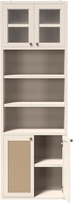 71.3''Tall Kitchen Pantry Cabinet with Oversized Open Shelf & Coffee Station,Tall Extra Deep Enclosed Storage, Fluted Rattan Doors,Adjustable Shelves, Anti-Tip, for Multi-Room Use,White