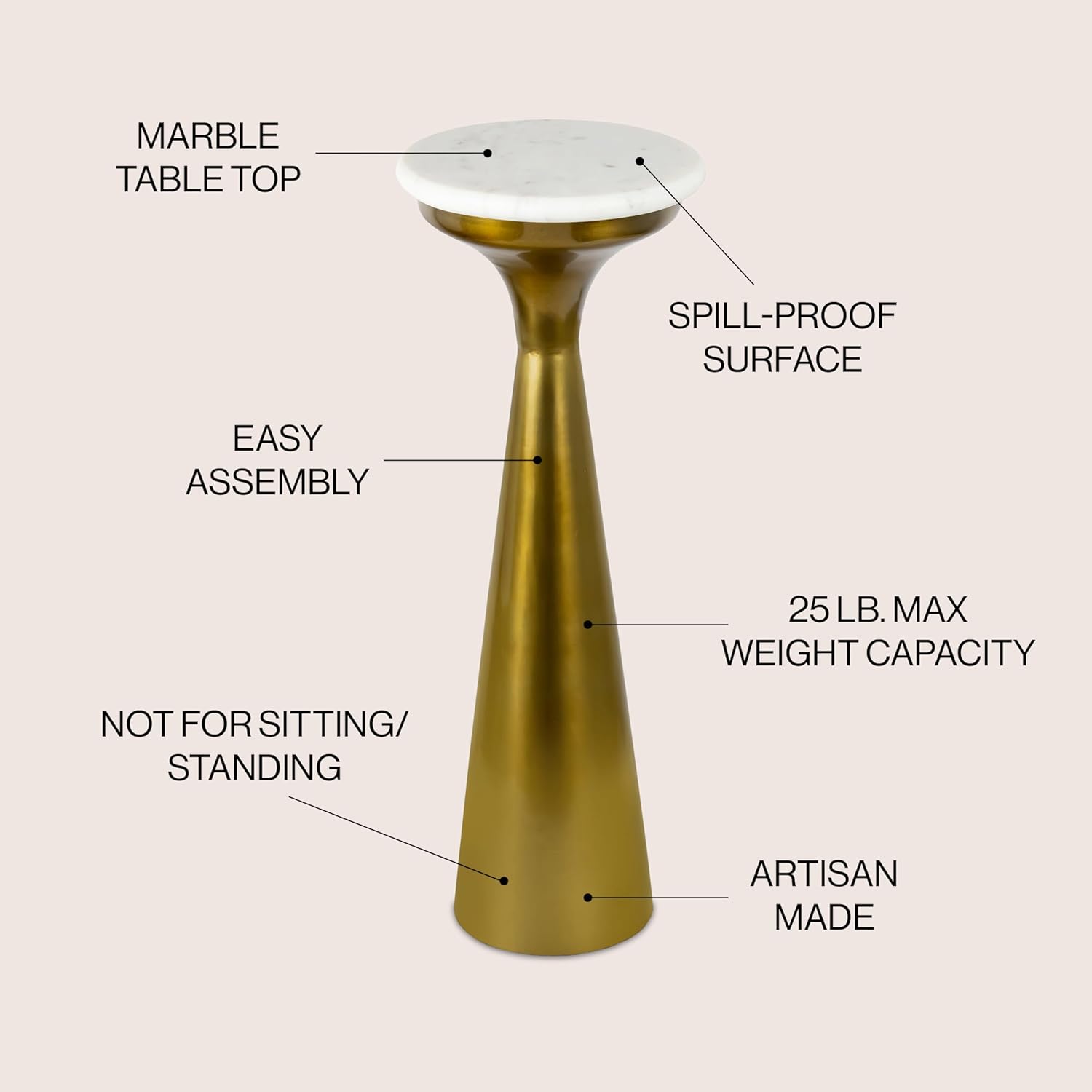 Eyely DNE1009A Alton 22.25" Mid-Century Glam Retro Metal Drink Table with Marble Top, Side Table for Bedroom, Living Room, White/Gold