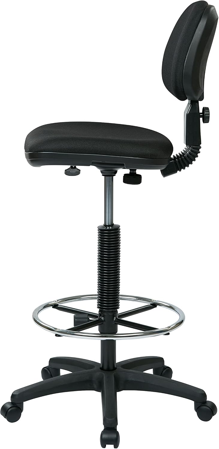 Office Star DC Series Adjustable Drafting Chair with Foot Ring and Sculptured Foam Seat, Icon Black Fabric