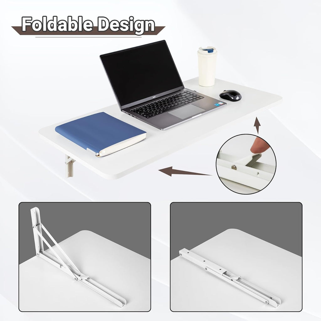 Neoaider Upgrade Wall Mounted Folding Table 31.5”L x 15.7”W, Laundry Folding Table with Heavy Duty Metal Collapsible Shelf Brackets, Wall Mounted Desk Fold Down for Small Spaces, White