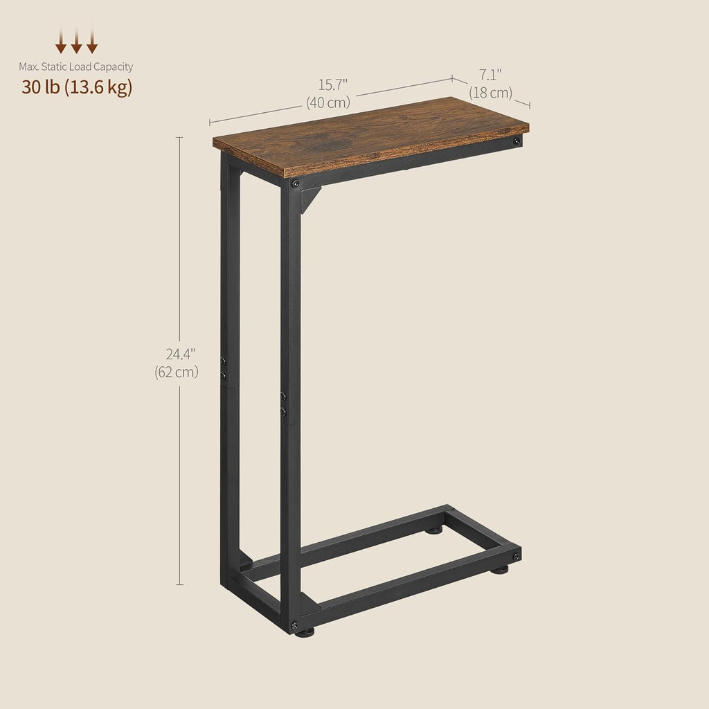 DALEMHOME C Shaped End Table, Couch Table That Slide Under, Small Side Table for Couch, Sofa and Bed, TV Trays Set of 2 for Small Space, Living Room, Bedroom, Bedside, Rustic Brown HKET1003-2BR