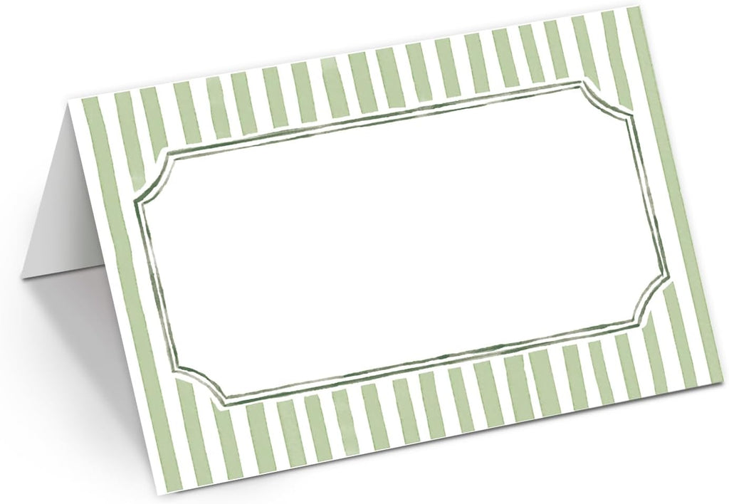 Whaline 100 Pcs Sage Green Place Cards Stripes Tented Card Seating Cards for Spring Wedding Birthday Bridal Shower Party Table Setting