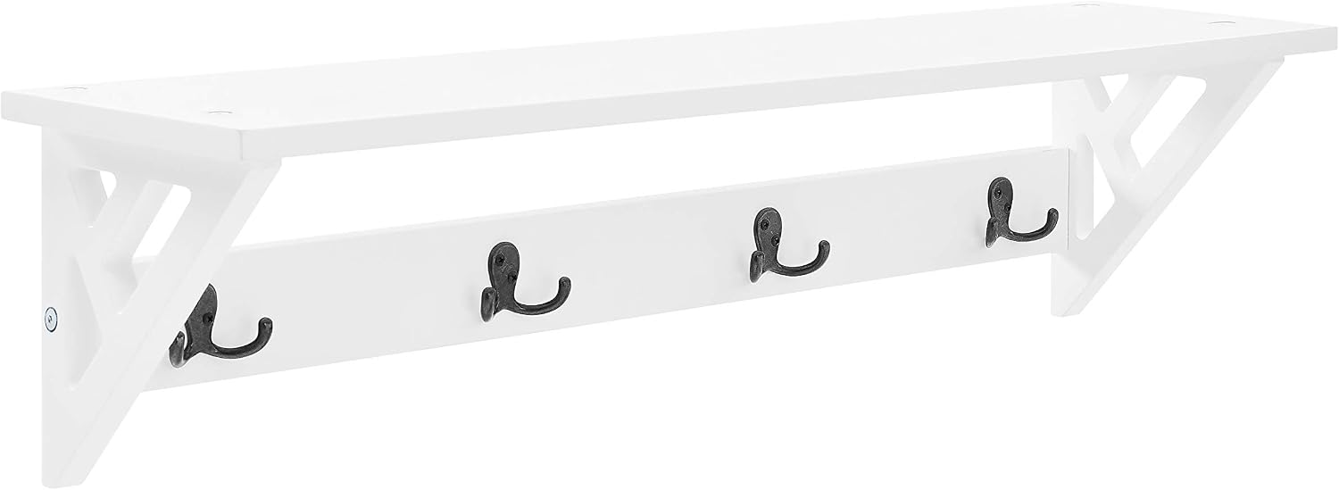 Coventry Wall Mounted Coat Rack with Shelf – Modern 36-Inch Entryway Wall Organizer with 4 Double Hooks – Space-Saving Storage for Apartments, Small Spaces, or Mudroom by Alaterre Furniture (White)