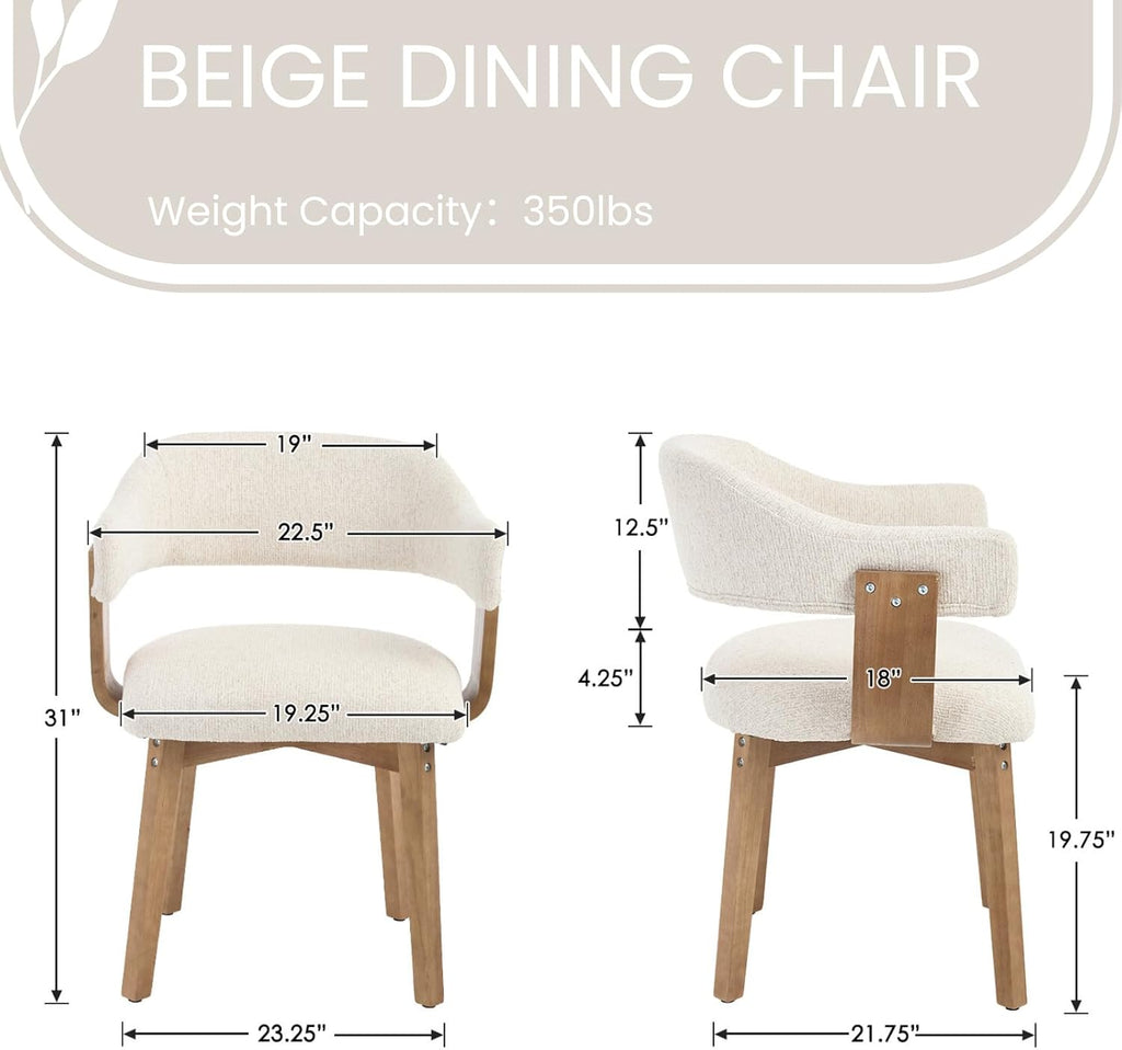 ROCITY Modern Dining Chairs Set of 4 Beige Upholstered Dining Room Chairs, Farmhouse Kitchen Chairs with Curved Backrest and Wooden Legs for Dining,Living Room