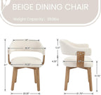 ROCITY Modern Dining Chairs Set of 4 Beige Upholstered Dining Room Chairs, Farmhouse Kitchen Chairs with Curved Backrest and Wooden Legs for Dining,Living Room