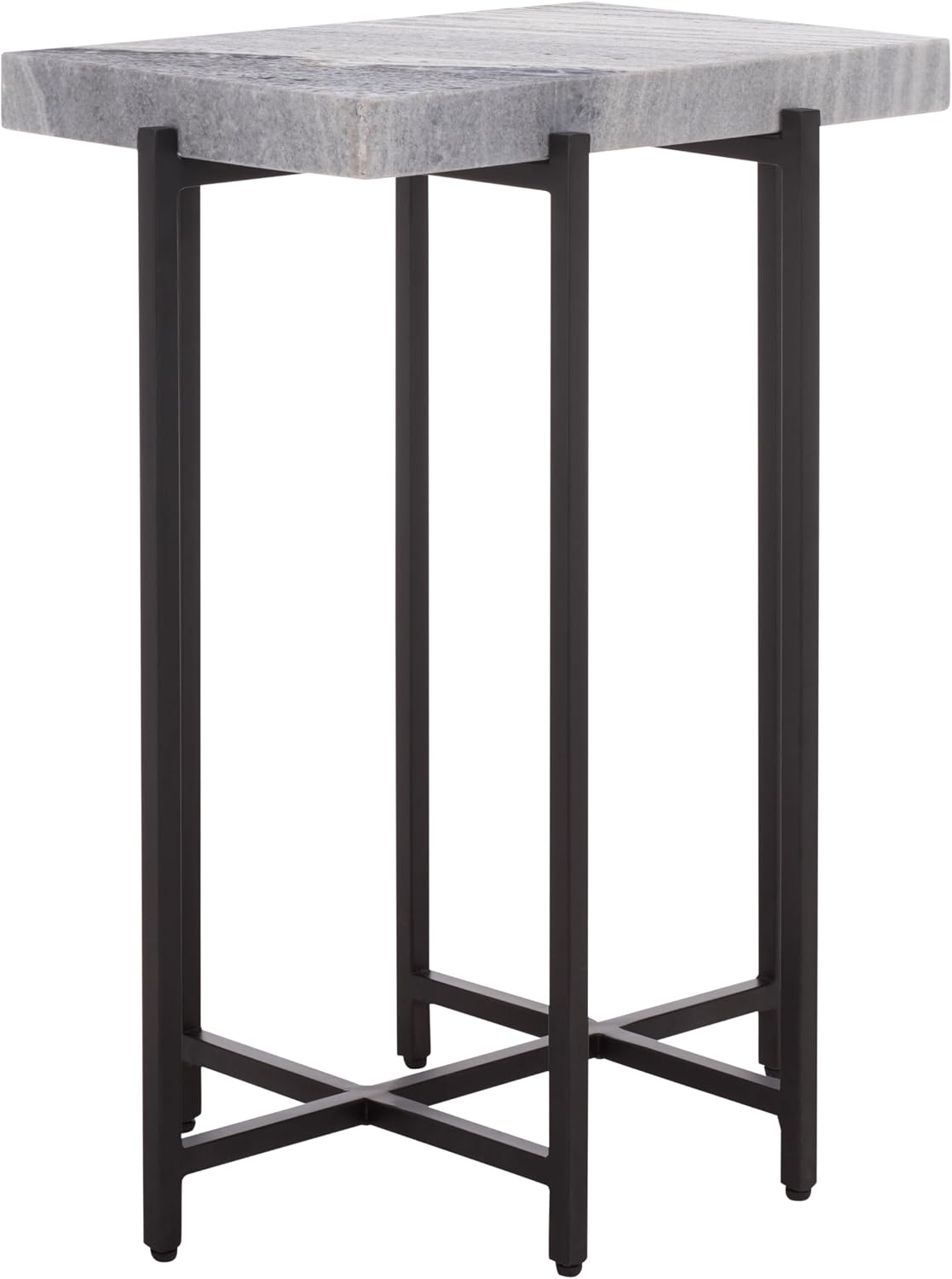 SAFAVIEH Home Collection - Aloha Side Table with Grey Marble Top & Black Iron Base, Modern Accent Table, Fully Assembled (ACC3748A)