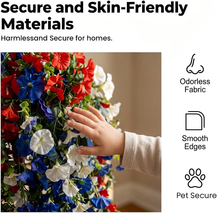 Red White and Blue Hanging Flowers, 2026 New Patriotic Hanging Flower Baskets for 4th of July Decoration, Artificial Flowers for Outdoors Garden Porch Decor (Style A-2PCS)