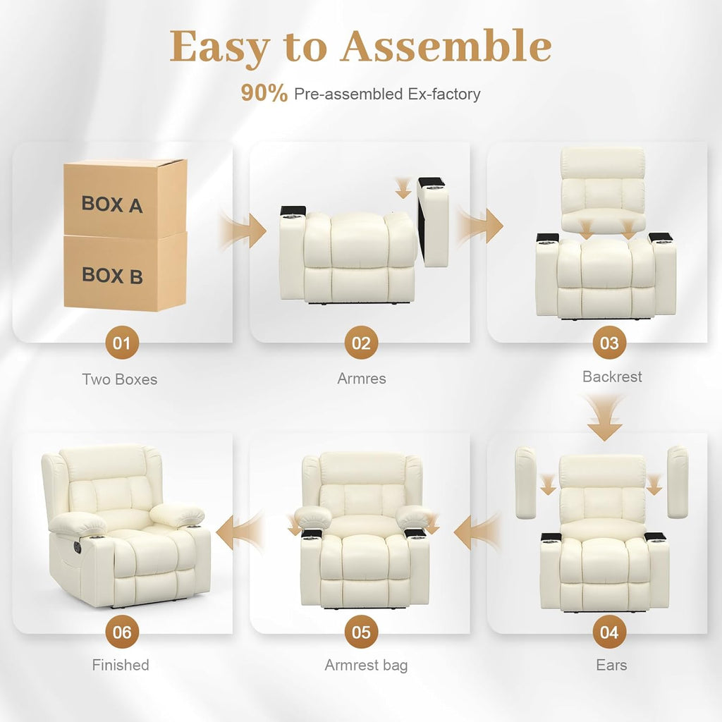 RV Recliner Chair, Oversized Reclining Loveseat Home Theater Seating with Cup Holders, Insert Pockets, Wall Hugger RV Recliners for Movie Room, Recline Movie Seats Gaming Sofa, White