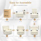 RV Recliner Chair, Oversized Reclining Loveseat Home Theater Seating with Cup Holders, Insert Pockets, Wall Hugger RV Recliners for Movie Room, Recline Movie Seats Gaming Sofa, White