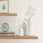 Small White Ceramic Vase Set of 3, Boho Modern White Flower Vase Room Decor, Farmhouse Decor, Vases for Your Kitchen, Bathroom, Bedroom, Living Room, Office&Shelf Centerpiece Table Decorations