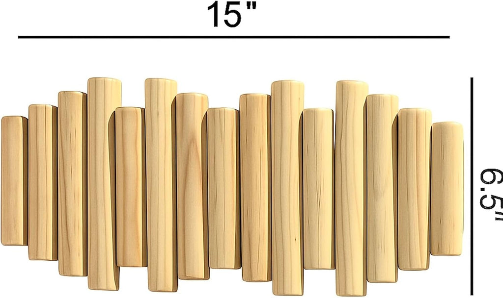 Wooden Wall mounted wood coat rack | 15 inches long , 6.5" high, with 5 Flip-Down Hooks | Modern Natural Pine Wood Finish | Decorative Hanging Storage Wall Hooks for Entryway or Bedroom